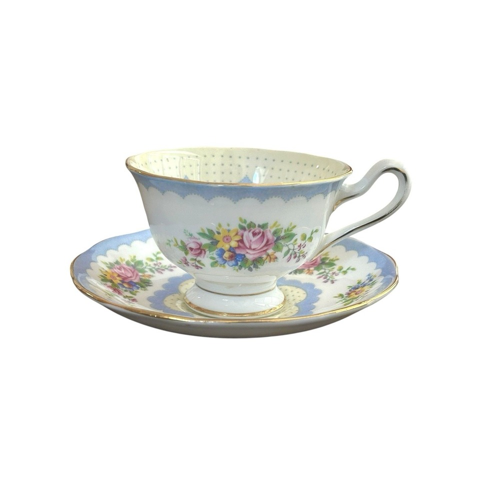 Royal Albert Prudence Blue Teacup & Saucer Set Cottage Floral Bone China England
